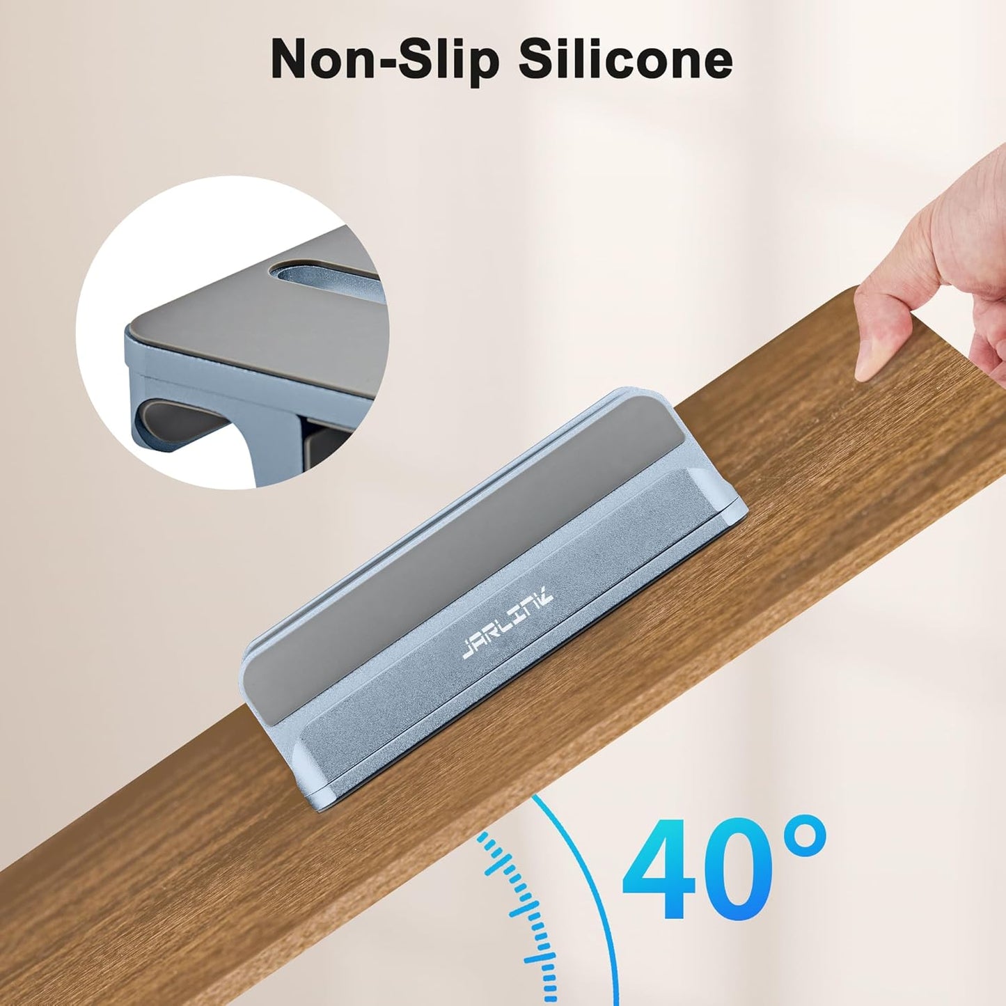 JARLINK 4-in-1 Adjustable Vertical Laptop Stand Holder, Aluminum Dual Slots Laptop Rack for Desk, Space-Saving Organizer Compatible with All MacBook, Surface, Chromebook, and Gaming Laptops (Grey)