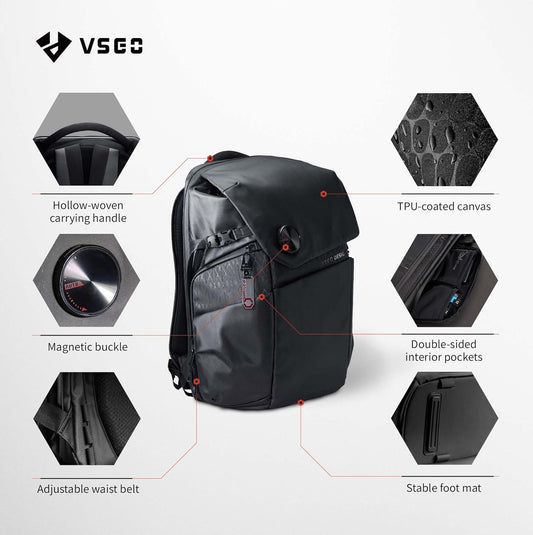 VSGO 25L Professional Camera Backpack, Extra Large Capacity, Travel & Commuting Backpack,Compatible with Canon, Fujifilm, Nikon, 17.3-Inch Laptops