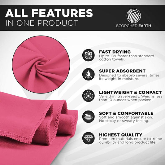 ScorchedEarth Microfiber Travel & Sports Towel Set (Rose Pink) - XL Set (39x70.5 & 12x24)