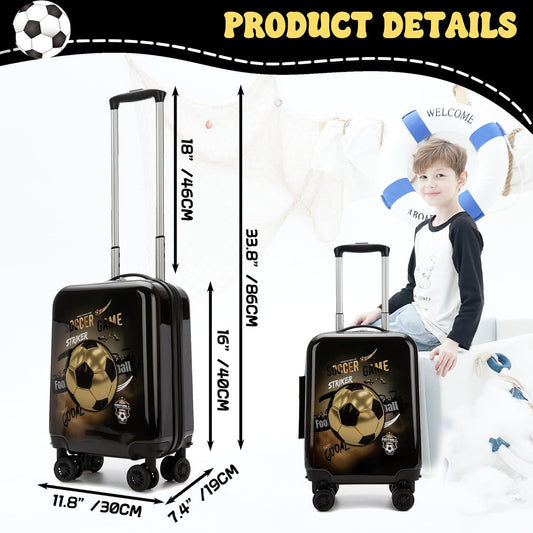 Kids Football Suitcase Set for Boys Hardside Luggage with Spinner Wheels 2 Piece 16inch Toddler Suitcase for Boys Travel Carry on Luggage Airline Approved
