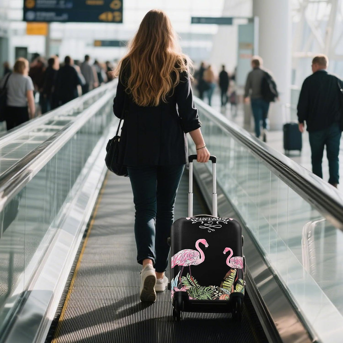 WUJIAONIAO Travel Luggage Cover Baggage Suitcase Cover Protector Skins 18-32 Inch (Flamingo A23, M (for 22-24 inch luggage))