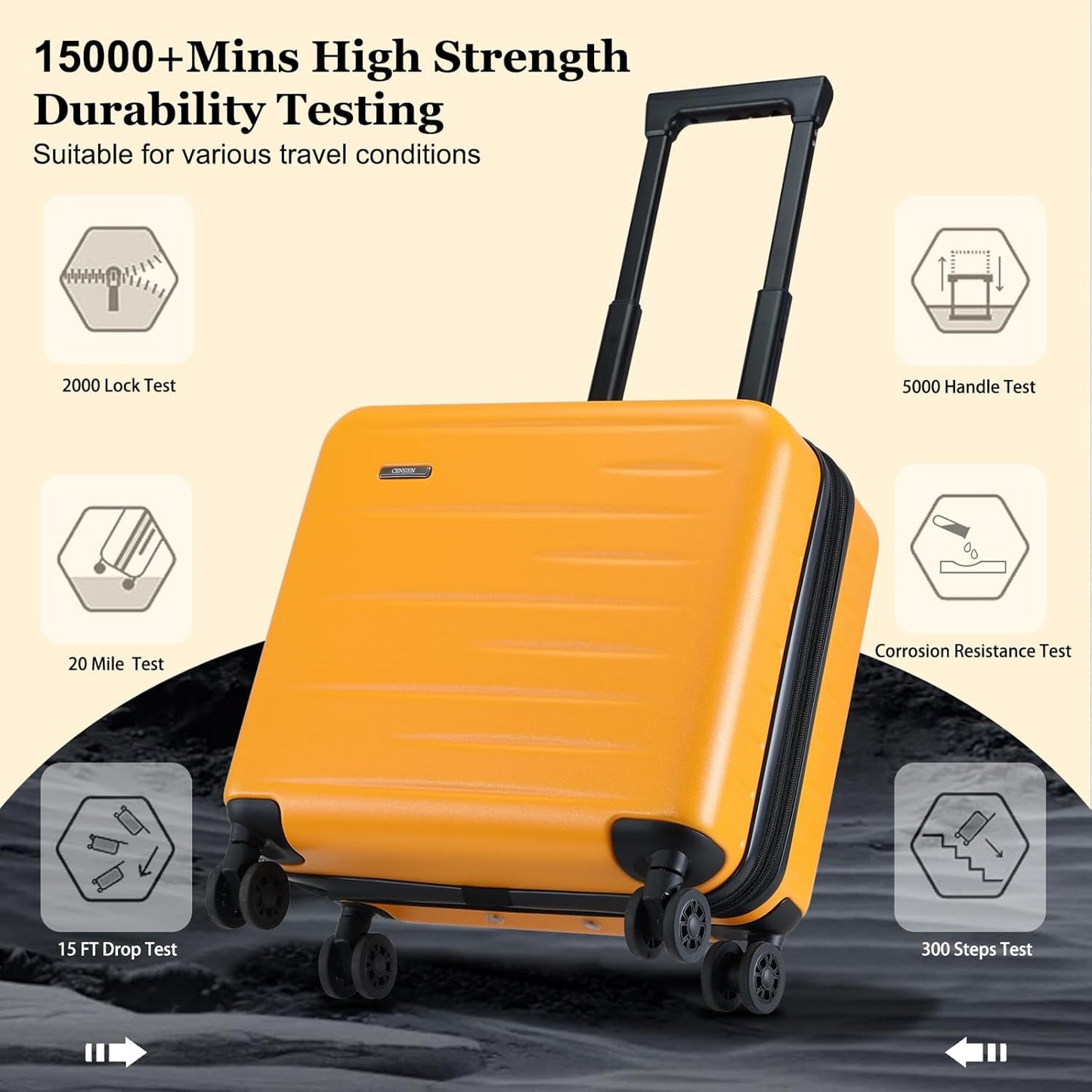 16 Inch Carry On Luggage Airline Approved, Expandable Lightweight ABS+PC Hard Shell Suitcases with 360° Spinner Wheels, TSA Lock, YKK Zippers (Orange, 1 PC)