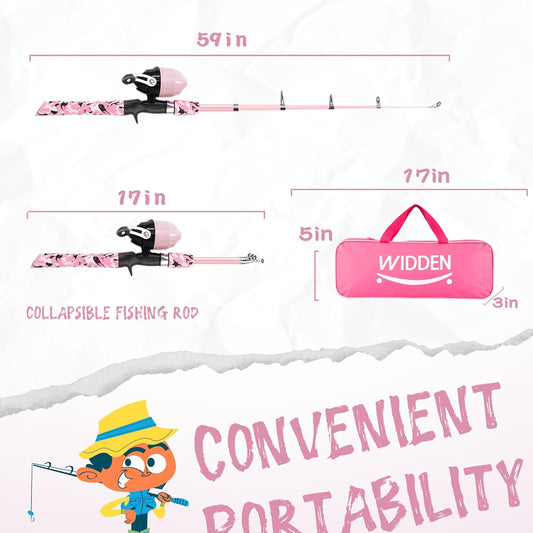 Kids Fishing Pole, Portable Telescopic Kids Fishing Poles for Boys and Girls, Fishing Rod and Reel Combo Kit with Tackle Box, and Fishing Net, Best Fishing Pole for Toddler Youth