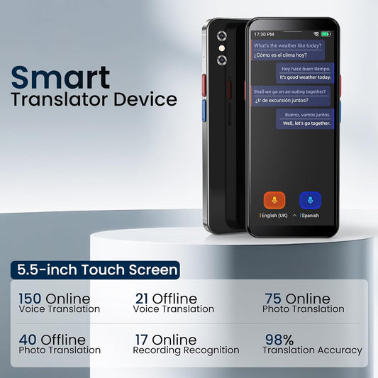 Language Translator Device, 5.5" High-end Upgraded Ai Translator No WiFi Needed, Support 150 Languages, Two Way Real-Time Voice Offline Recording Premium Translator Device for Business Travel