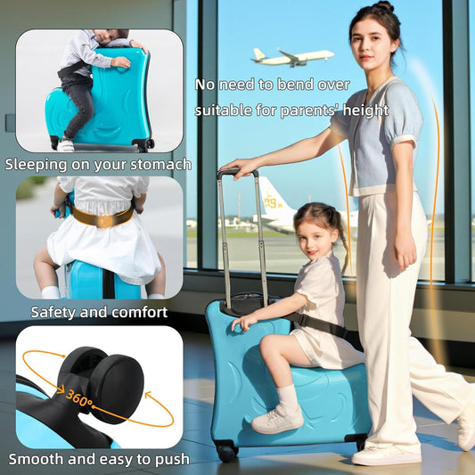 AO WEI LA OW Duffel Bag for Kids Ride-On Suitcase Carry-On Luggage with Wheels (Blue, 24 Inch(suggest 6-12 years old))