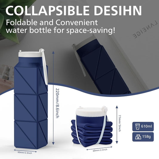 2pcs 610ml Collapsible Water Bottles Upgrade Foldable Water Bottle BPA Free Reusable Lightweight LeakProof Silicone Water Bottles 20.6oz for Travel Gym Hiking Office Camping Sport