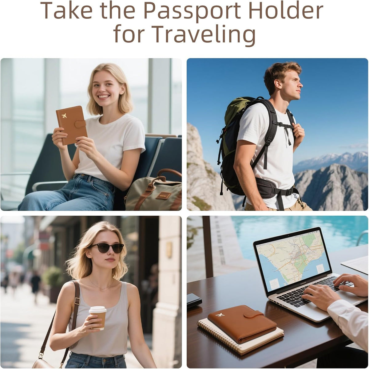 ZOPPEN Rfid Passport Holder for Travel, Passport Cover Wallet Case Travel Essentials Document Organizer, Card Holder Travel Wallet Womens Men, Brown