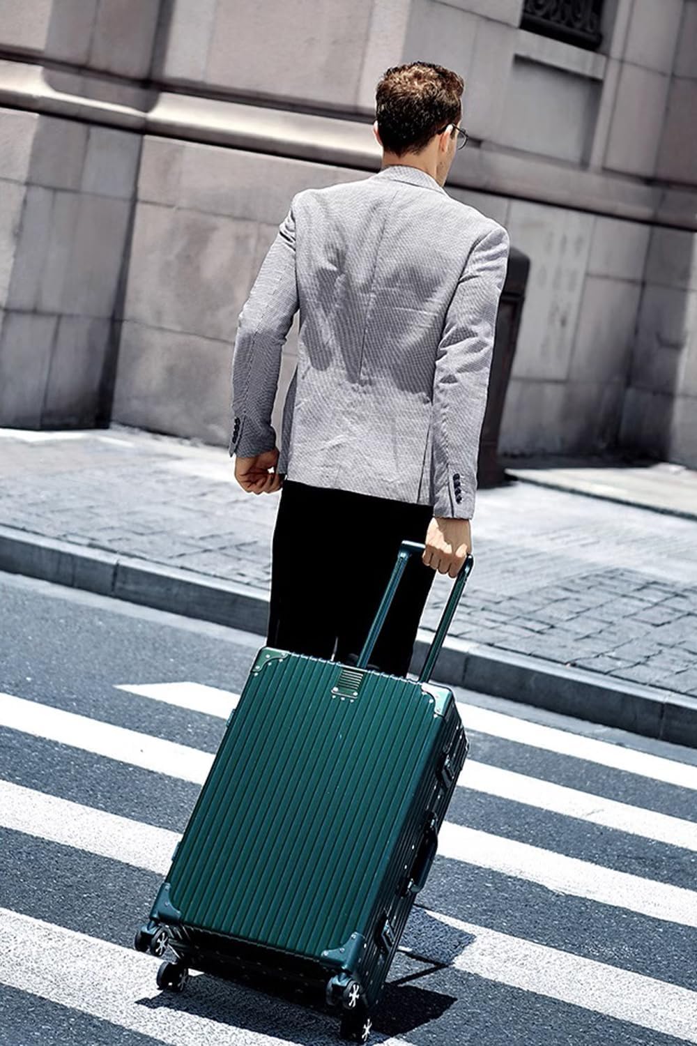 HotWay 26 Inch Checked in Luggage with Aluminum Frame,PC Hard Shell Suitcase with Spinner Wheels and TSA Lock, Large Suitcase for Business Travel, Green