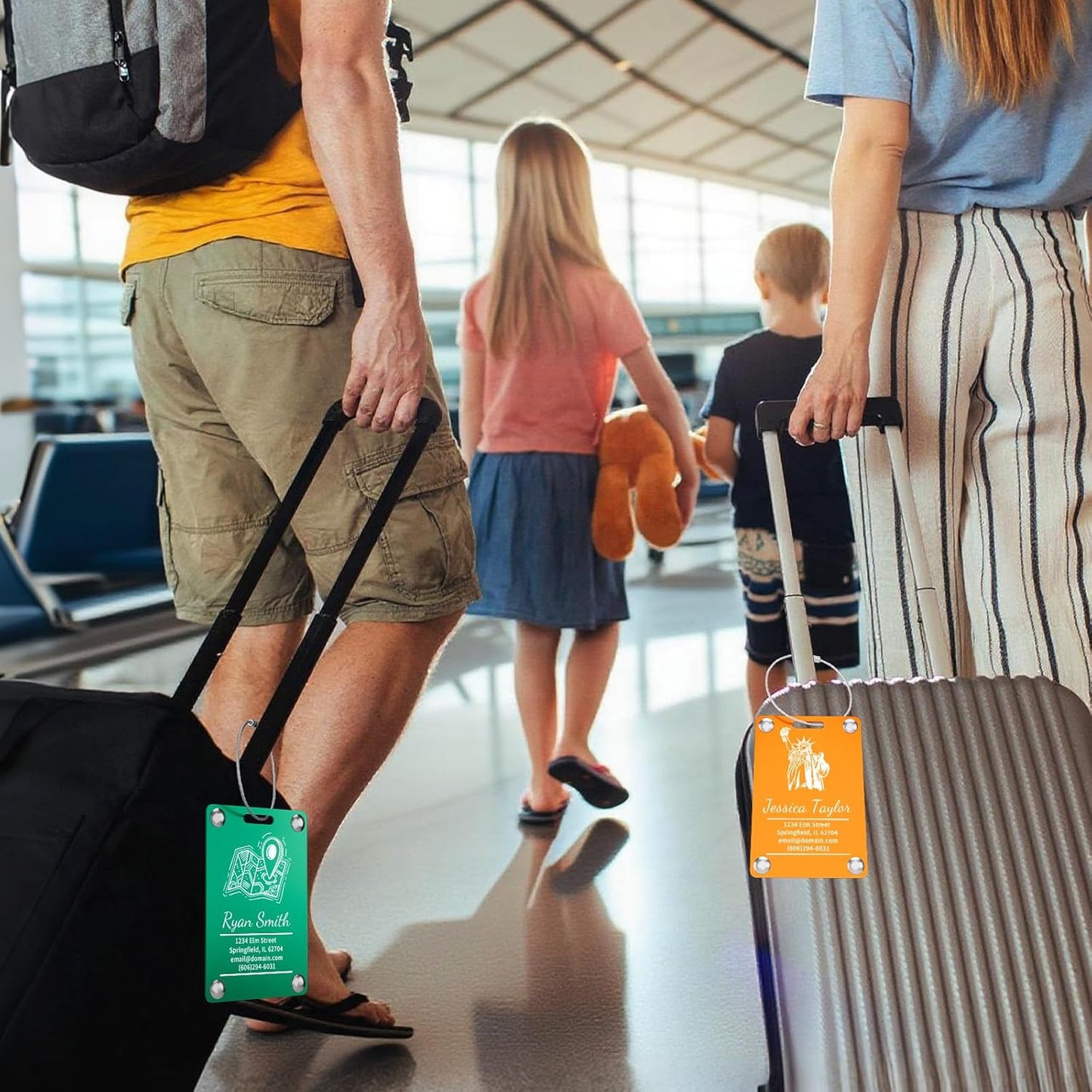 6 Pack Personalized Luggage Tags for Suitcases, Handmade Engraved Stainless Steel Custom Luggage Tags for Cruise Travel with Stainless Loop, Suitcase Identifier Metal Name Baggage Tag