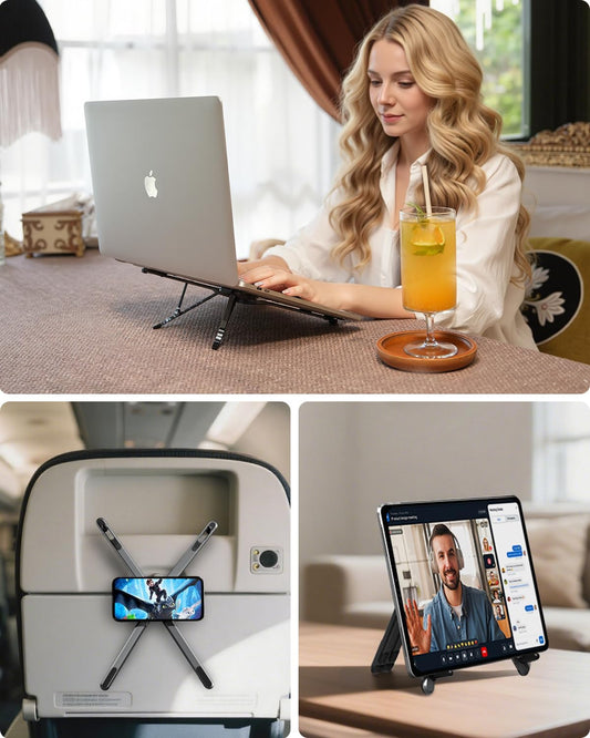 Viozon Portable Laptop Stand for Desk & Travel, Magnetic Phone Holder Tripod, Compatible with 10–16" Laptops and 4–13" Phones/Tablets, Compact Foldable Aluminum Alloy, 8-Level Height Adjustment