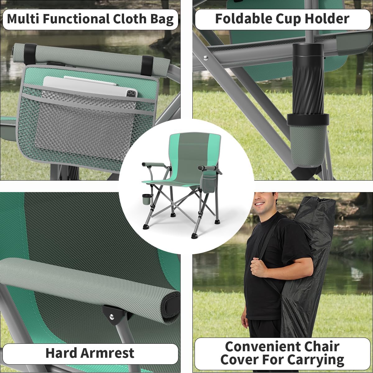 Oversized Camping Chair for Adults Heavy Duty,Heavy Duty Lawn Chair with Side Pockets,Outdoor Camping, Fishing, Beach,Hiking Foldable Camping Chair