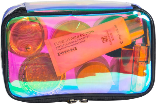 Iridescent TPU Travel Cosmetic Makeup Bag Holographic Clear Makeup Kit Organizer Pouch Waterproof Toiletry Organizer Case