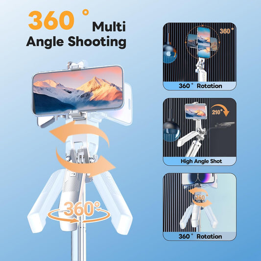 71" Selfie Stick Phone Tripod with Wireless Remote & 2 LED Fill Lights, Extendable Aluminum Phone Stand for iPhone/Android/Camera, Portable Travel Tripod for Vlogging, Live Streaming, Video Recording