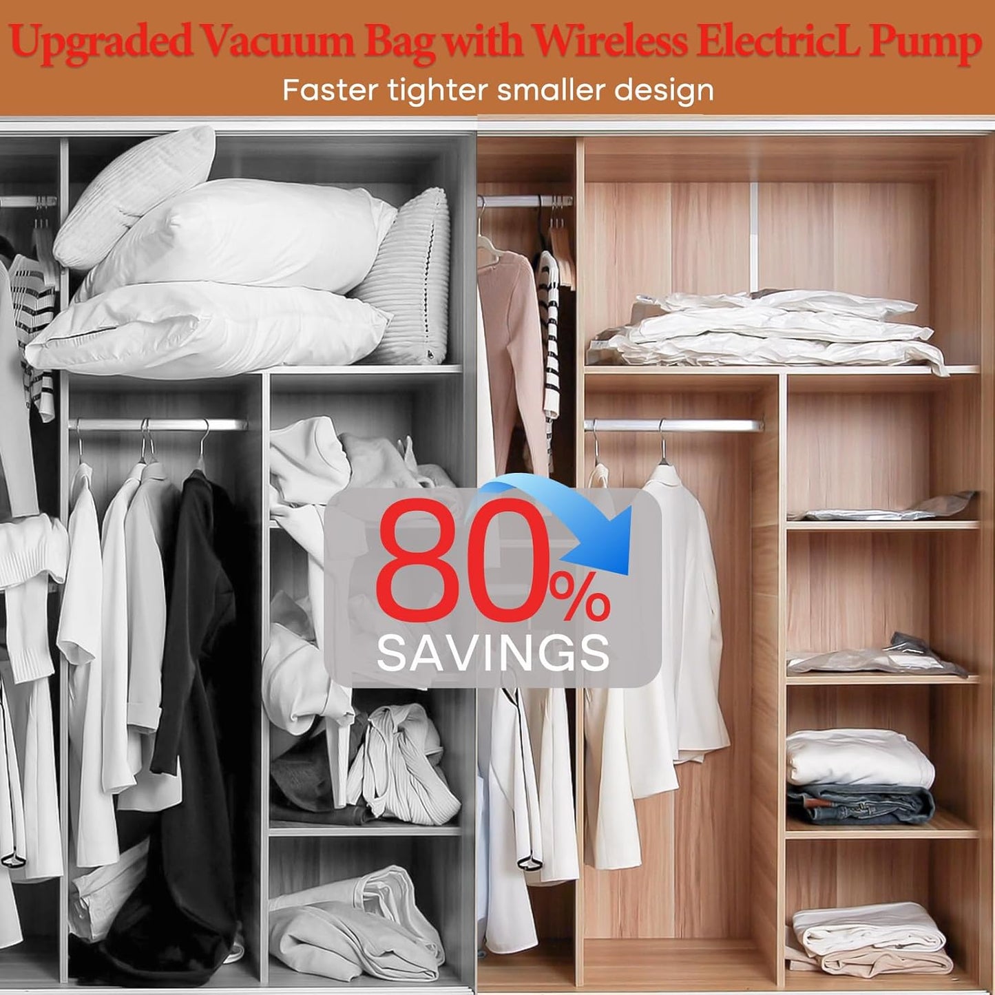 Vacuum Seal Bags for Clothing, 20 Pack Vacuum Storage Bags with Wireless Charging Air Pump(5J+5L+5M+5S), Space Saver Bags for Clothes Blanket Duvets Pillows Comforters Travel