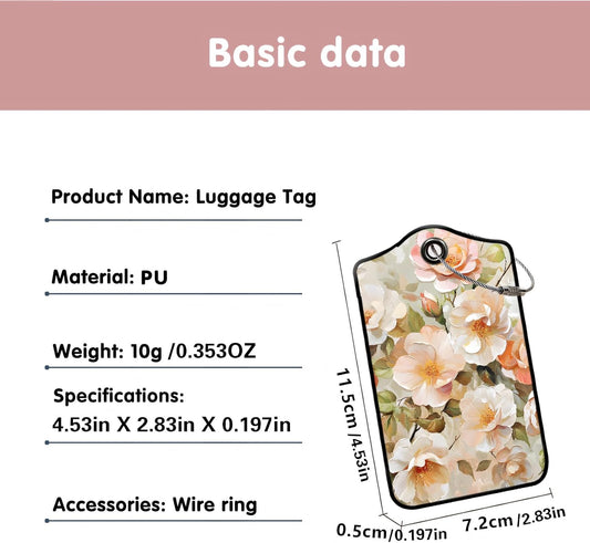 Luggage Tags for Suitcases, 2-Pack PU Leather for Cruise & Travel, Baggage ID Tags with Privacy Cover & Address Card, Durable Metal Ring, Kids Adults Travel Accessories, Soft Hued Roses