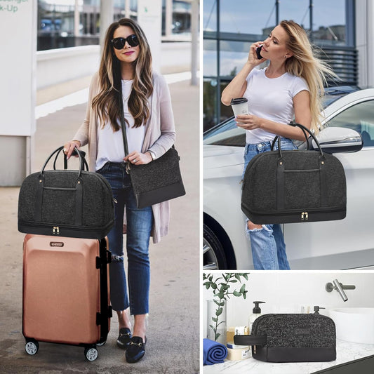 Weekender Bag for Women Canvas Overnight Bag Large Travel Tote Bag Carry on Shoulder Duffle Bag With Shoe Compartment,Perfect for Travel/Daily Use/Birthday Gift …