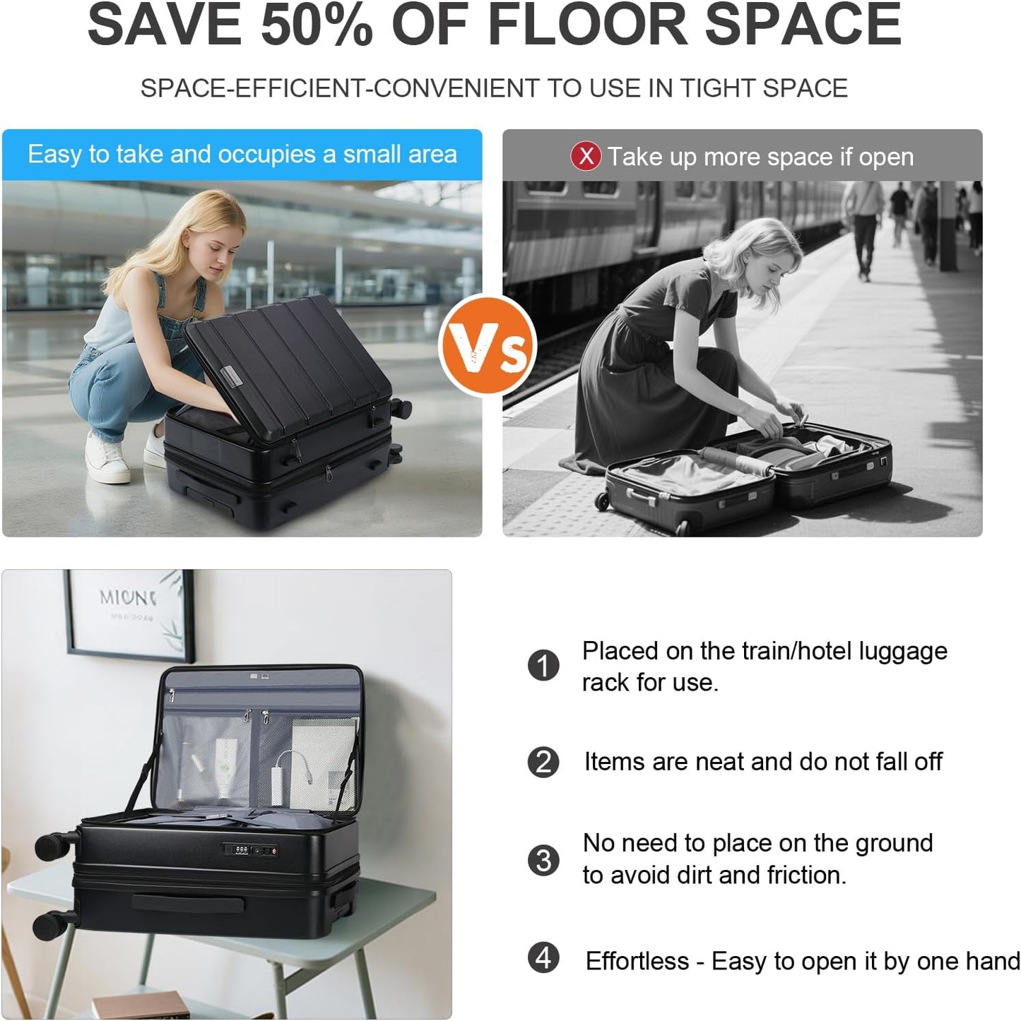 KROSER Carry On Luggage with Spinner Wheels & Built-in TSA Lock, Expandable Top Loading Hard Shell Suitcase Large Capacity Durable Rolling Luggage with USB Port, Carry-On 20-Inch, Black