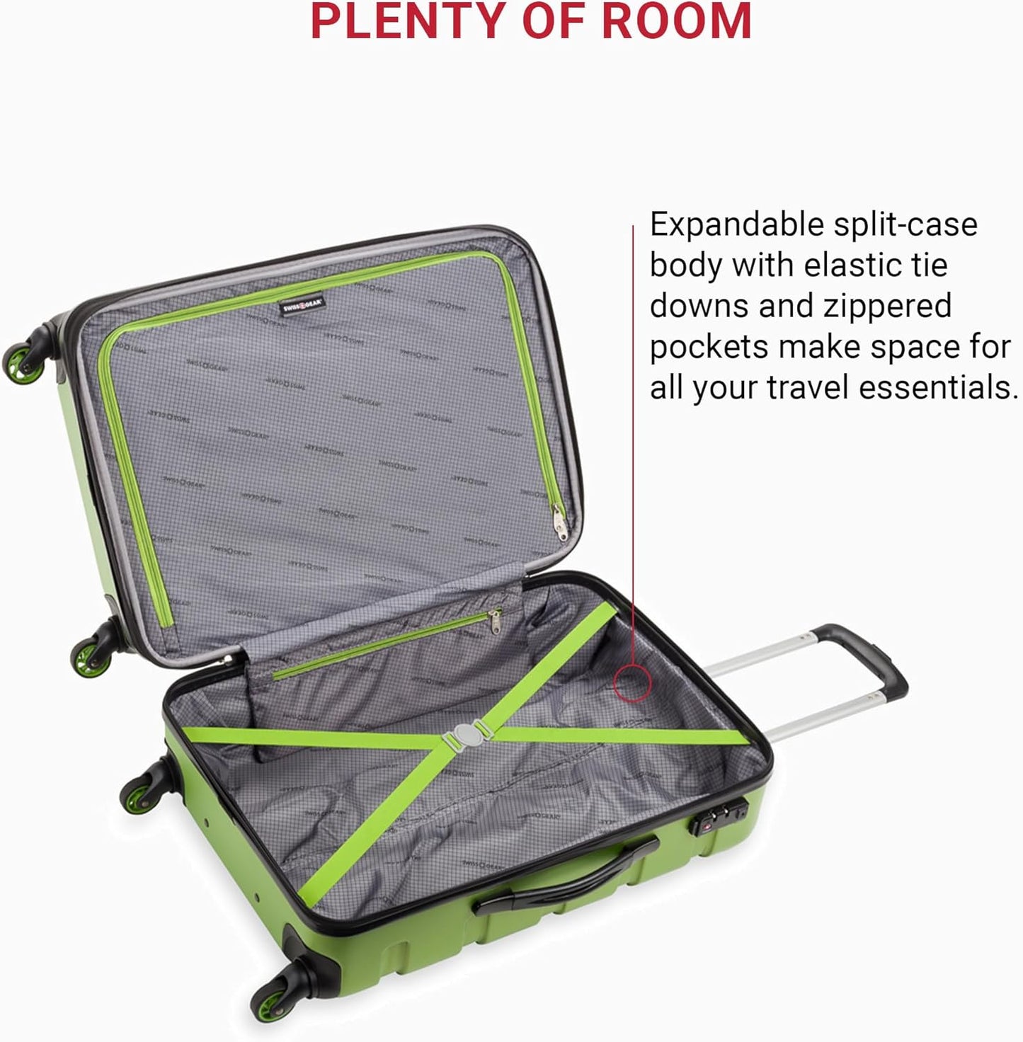 SwissGear 7366 Hardside Expandable Luggage with Spinner Wheels, Green, Checked-Medium 23-Inch