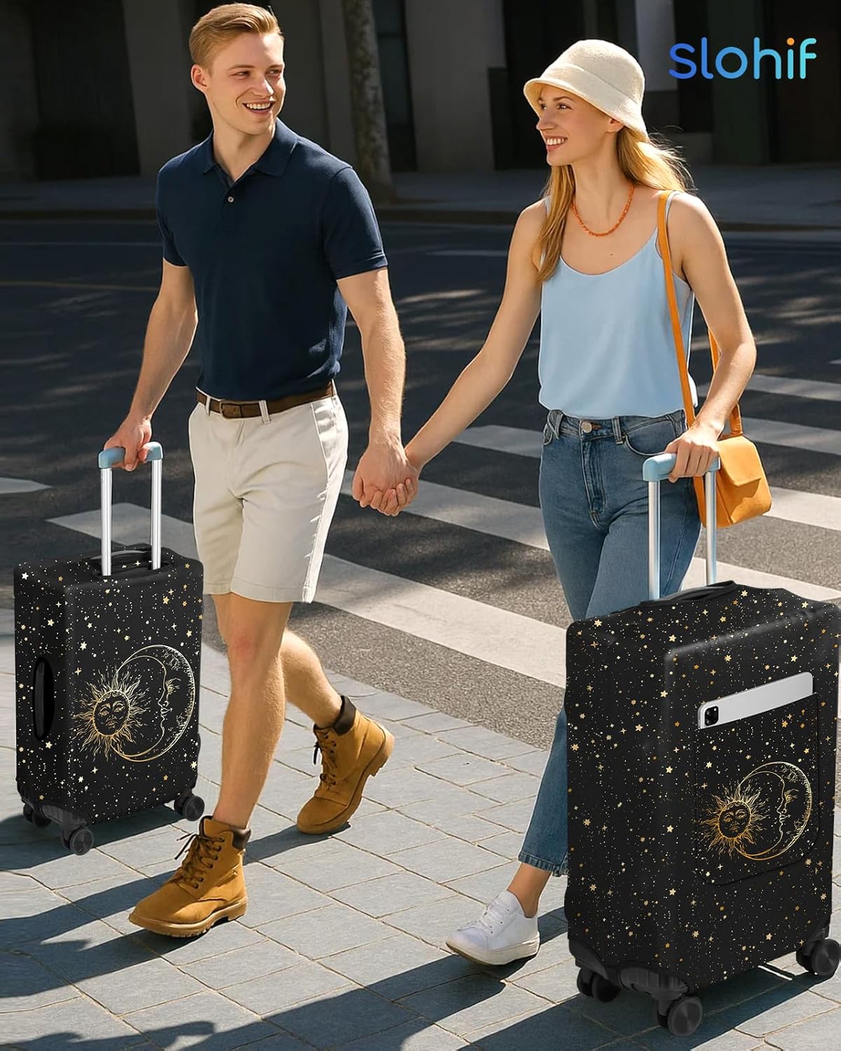 Slohif Luggage Cover for Suitcase Tsa Approved Protector - Luggage Sleeve Large Suit Case Cover Travel Stretch Baggage Case Protective Washable Fit 18-20 Inch Sun XS