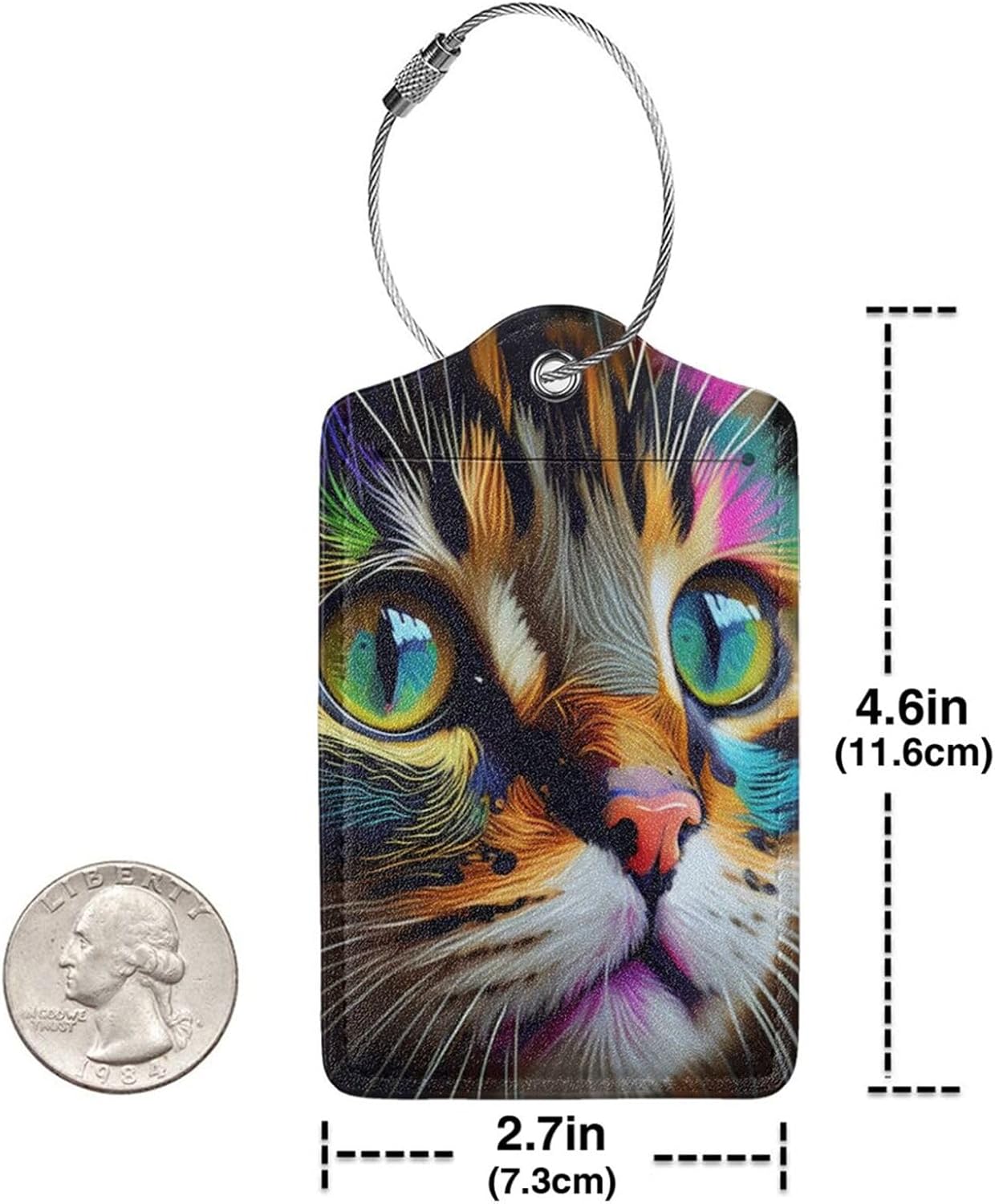 2 Pack Luggage Tags for suitcases Cute Cat Luggage Tag, Leather Stainless Steel Loop Label Tag for Men Women Travel Bag Suitcase(cat face)