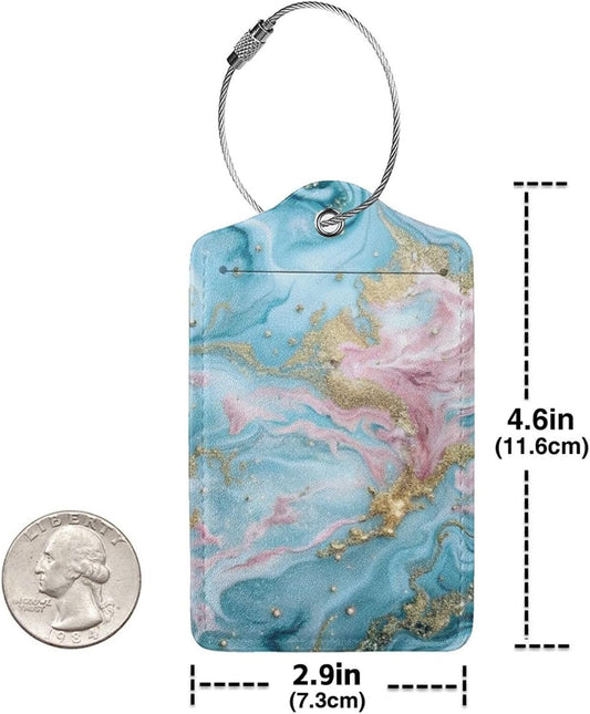 2 Pack Luggage Tag for Suitcase, Cute Unique Leather Suitcase Tags Identifiers with Privacy Name Address Labels & Durable Steel Loop for Women Men Travel