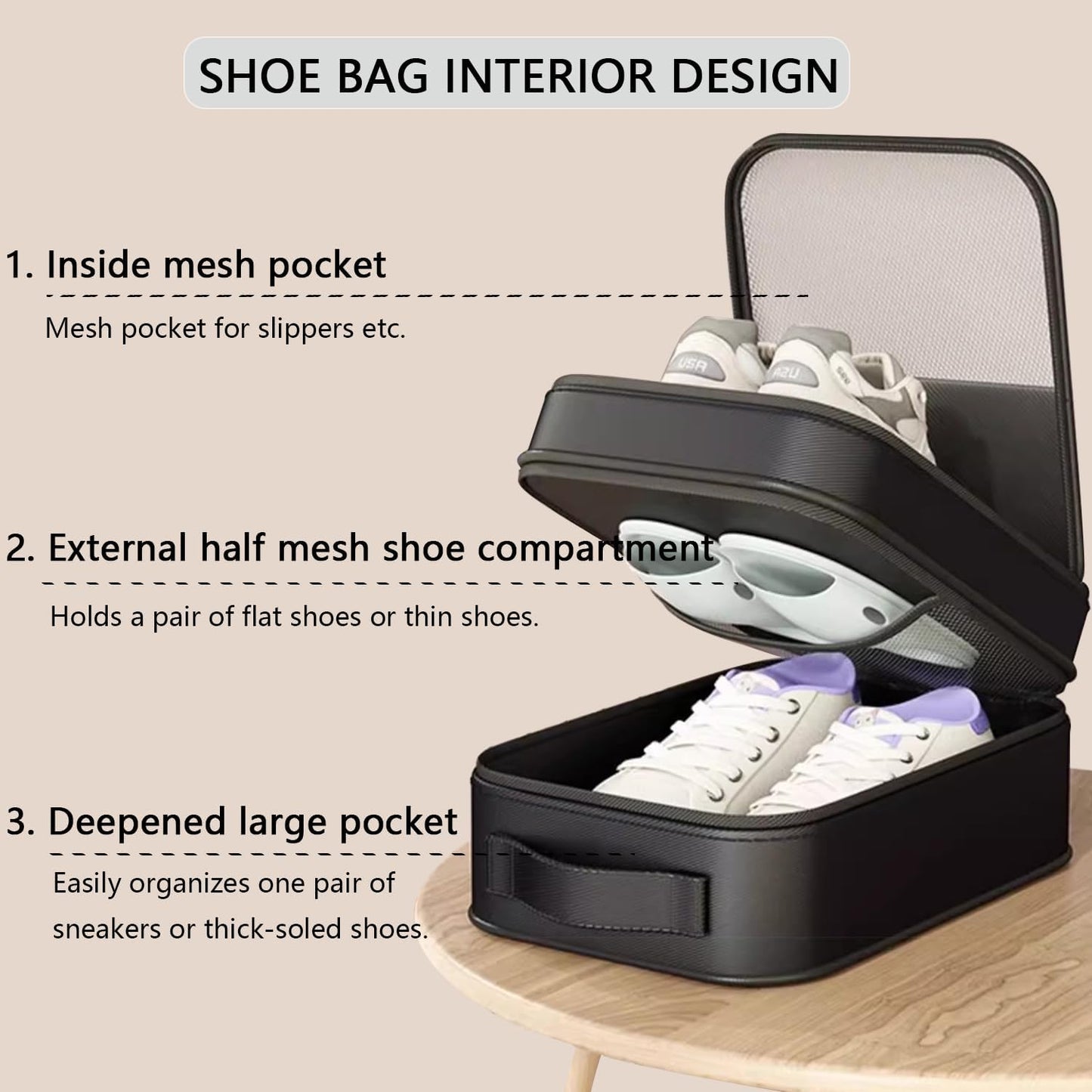 Resdenio 2 Pack Shoe Bags for Travel - Holds 3 Pair of Shoes, Portable Shoes Storage Bag Organizer, Travel Luggage Shoe Organizer for Women and Teenager (Black)