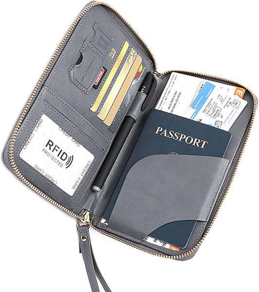 Rowgins Rfid Blocking Passport Holder Wallet, Rowgins Rfid Passport Holder with Zipper, PU Leather PassportHolder for Travel (GRAY)