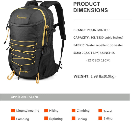 MOUNTAINTOP Hiking Backpack,30L Camping Backpack, Men Women Hiking Daypack Lightweight Travel Backpack for Camping Climbing Skiing Cycling