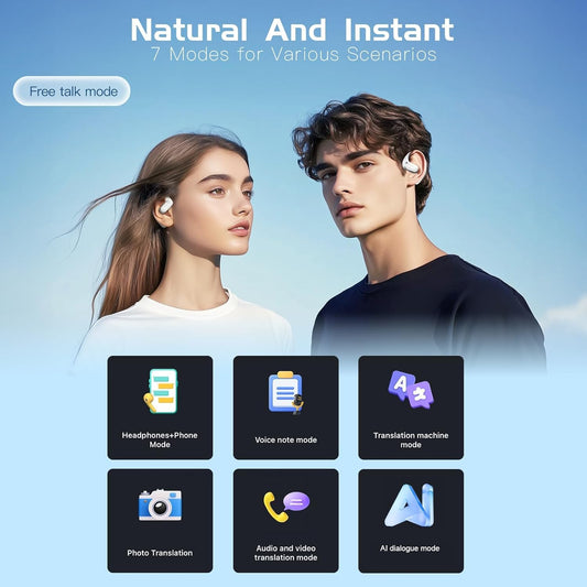 IAMJOY Language Translation Earbuds, 163 Language Translator Earbuds 3-in-1 Two Way AI Earbud Translator in Real Time Online Translator Device with APP Fit iOS & Android for Travel Business Learning