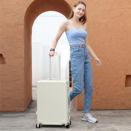 AnyZip Luggage Aluminium Frame Suitcase PC ABS Hard Shell TSA Lock No Zipper 24In White