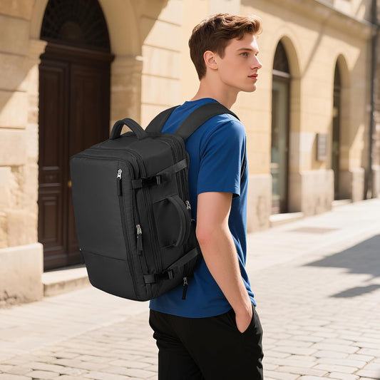 Hanples Travel Backpack for Women Men, Large Carry On Person Item Luggage Backpack, TSA Flight Approved 17.3 In Laptop Bag, Waterproof anti theft Casual Hiking Bag (Black)