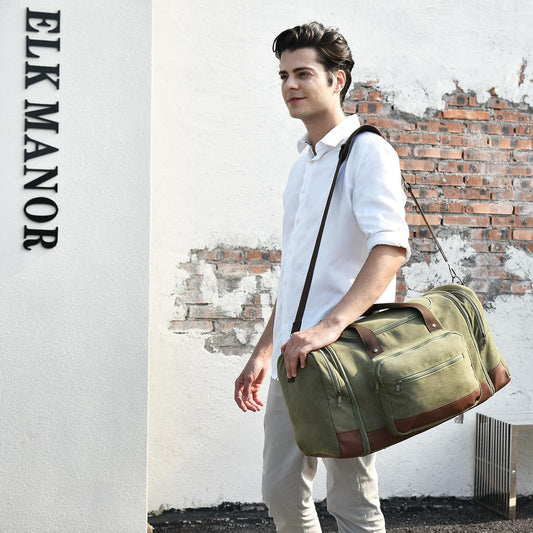 Litvyak Duffle Bag for Travel, Large 60L Canvas Travel Duffel Bags Overnight Weekend Gym Carry On Luggage Bag for Men & Women(Army Green)
