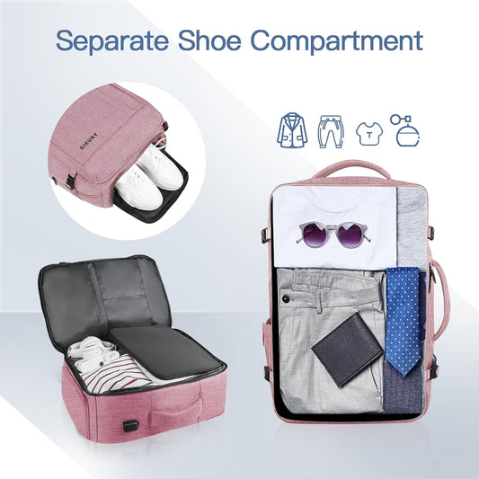 Carry On Backpack for Women, 50L Travel Backpack Flight Approved, Expandable Backpack For Airplanes, 17 Inch Laptop Backpack, Luggage Suitcase Daypack Lightweight Business Weekender Bag, Pink