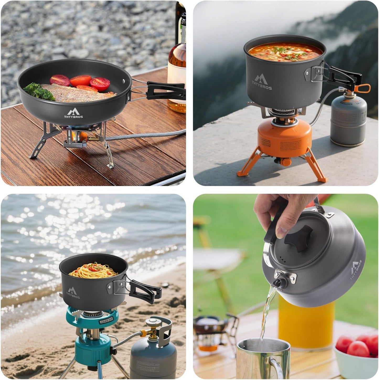 27pcs Camping Cookware Mess Kit for 2-4 People, Portable Cookware Set with Kettle, Pots & Pans, Stainless Steel Utensils, Plates, Dishware for Backpacking, Picnic, Outdoor Adventures