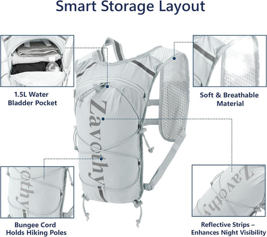 Zavothy Hydration Running Vest for Men & Women – Lightweight 1.5L Hydration Pack with Phone Pockets, Water Bottle Holders, Reflective Strips, Rain Cover – Trail Running, Cycling, Marathon