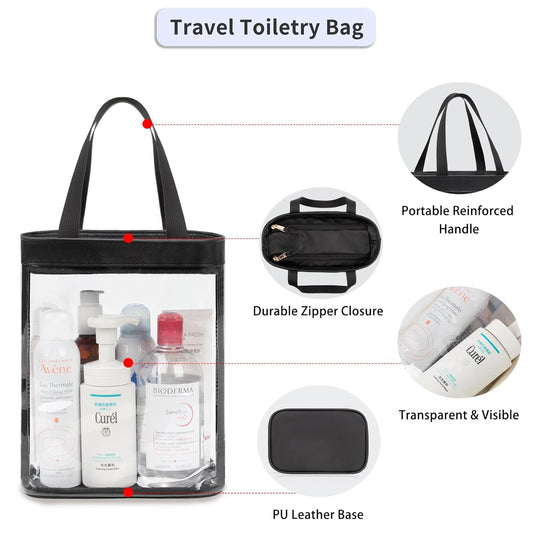 Travel Toiletry Bag, Clear Toiletry Bag for Women, Large Transparent Makeup Bag, Waterproof Clear Tote Bag Cosmetic Organizer, Portable Toiletry Bath Bag for Bathroom, Gym, Beach, Swimming, Traveling