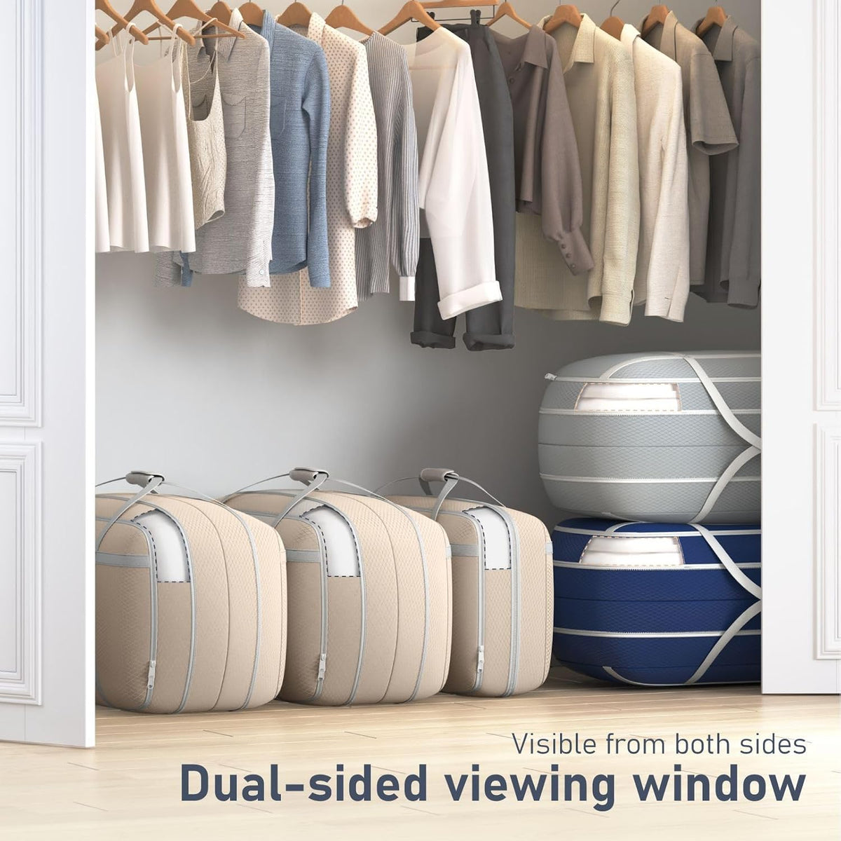 DIMJ Large Comforter Storage Bag with Handls, 100L Washable Blanket Storage, Compression Packing Totes Moving Bags With Zipper, Space Saving Containers For Pillow, Clothes, Bedding, 2 PCS