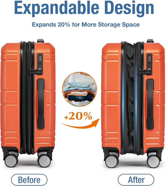 KYME Carry On Luggage 22x14x9 Airline Approved with TSA Lock Hard Shell Carry On Suitcase Lightweight Suitcases with Wheels Small Luggage for Men Women,Carry-On 20 Inch,Orange