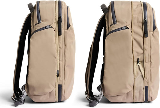 Bellroy Transit Travel Pack Pro (30–38 liter travel backpack, laptop sleeve, RFID protection zip bottle pocket) - Stone