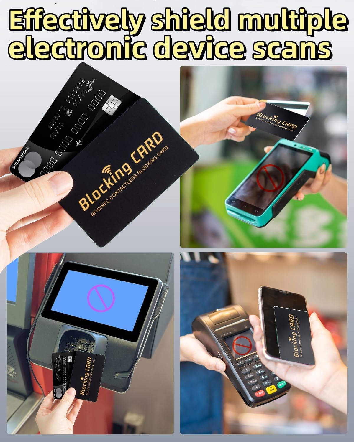 Aigee RFID Blocking Cards 6 Pack, Contactless NFC Debit Credit Card Passport Protector, One Card Protects Entire Wallet for Men and Women, New RFID Blocking Technology No Batteries Required (Black)