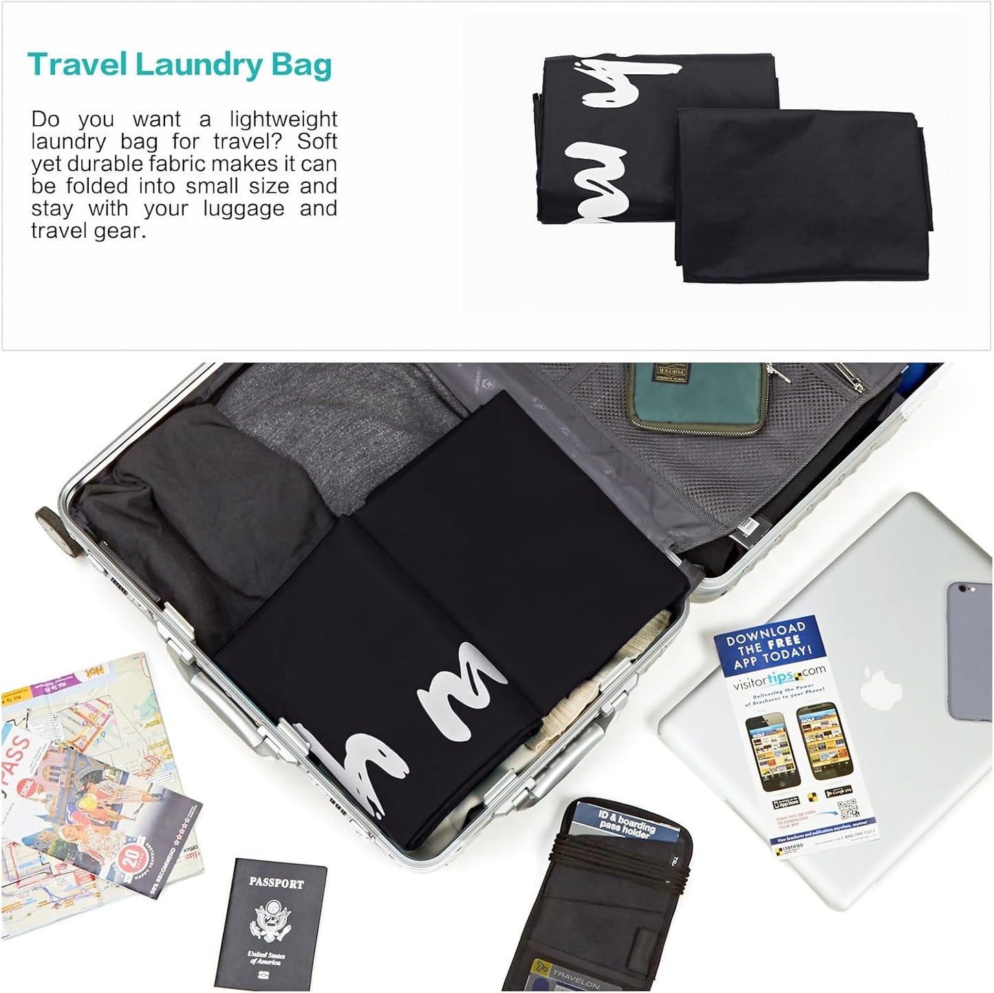 HOMEST XL Wash Me Travel Laundry Bag, Dirty Clothes Organizer, Large Enough to Hold 4 Loads of Garments, Easy Fit a Hamper or Clothing Basket, Black