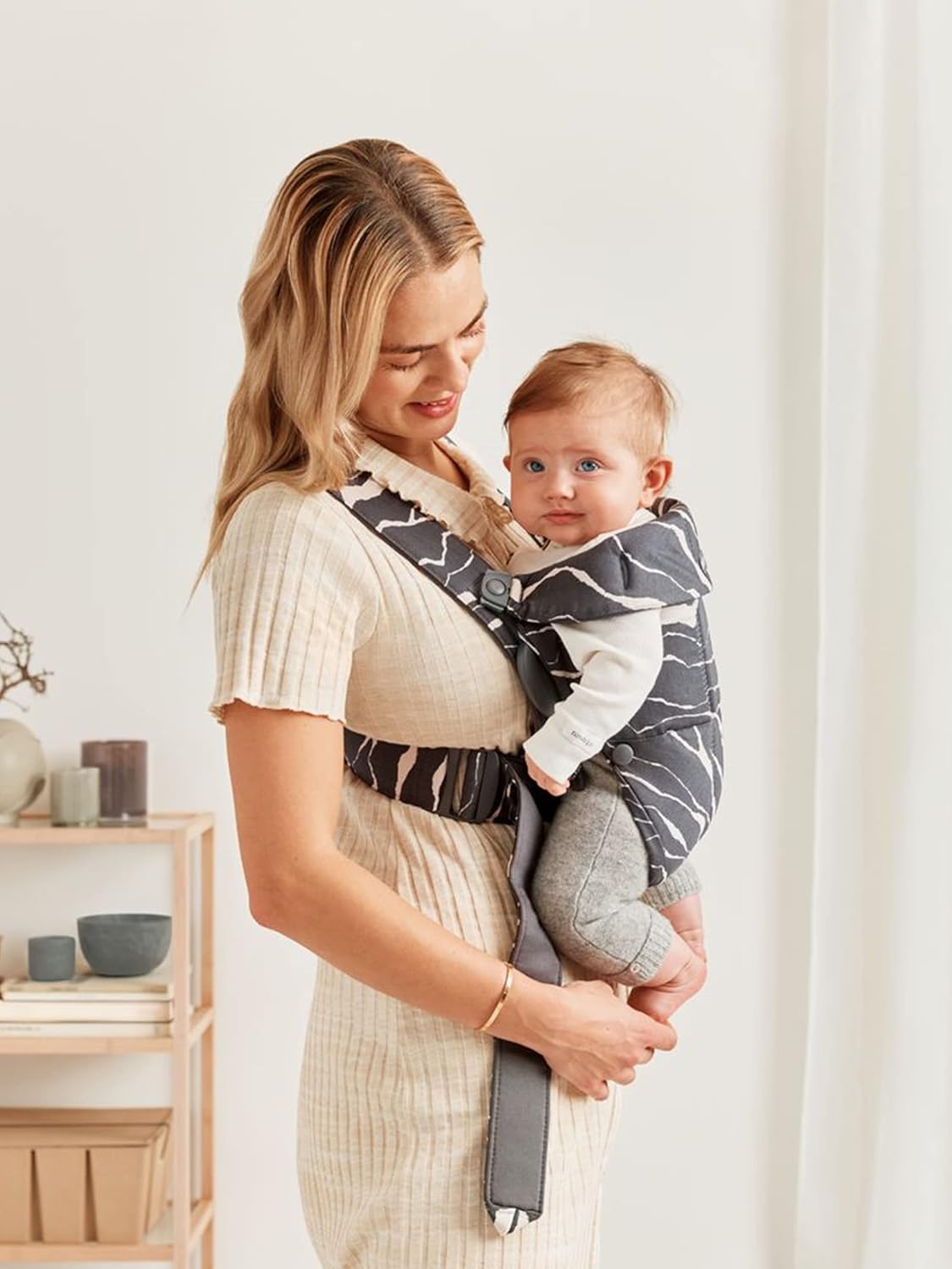 BabyBjörn Baby Carrier Mini, Anthracite/Landscape Print, Cotton | Newborn Carrier (7-25 lbs), Ergonomic, Easy-to-Use