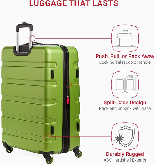 SwissGear 7366 Hardside Expandable Luggage with Spinner Wheels, Green, Checked-Large 27-Inch