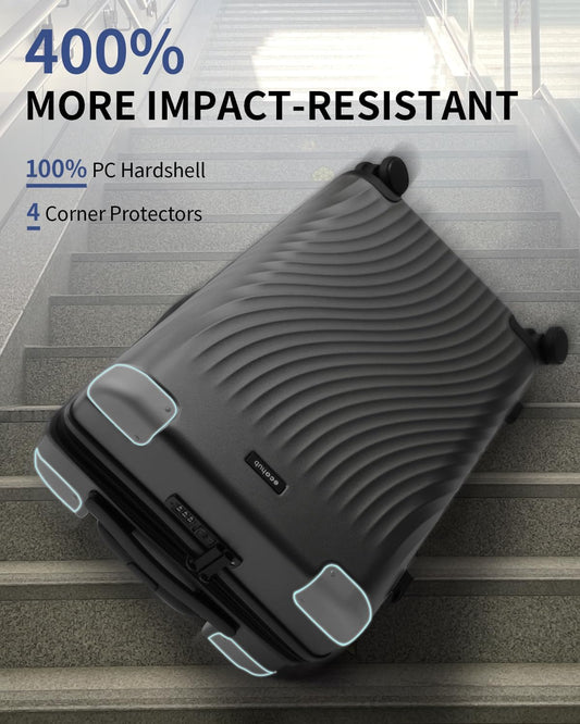 ECOHUB Hardside Expandable Carry On Luggage, Recycled PC 24" Rolling Luggage 26x16x11 Airline Approved with Spinner Wheels & TSA Lock, Lightweight Hardshell Travel Suitcase, 24inch Carry-on Grey