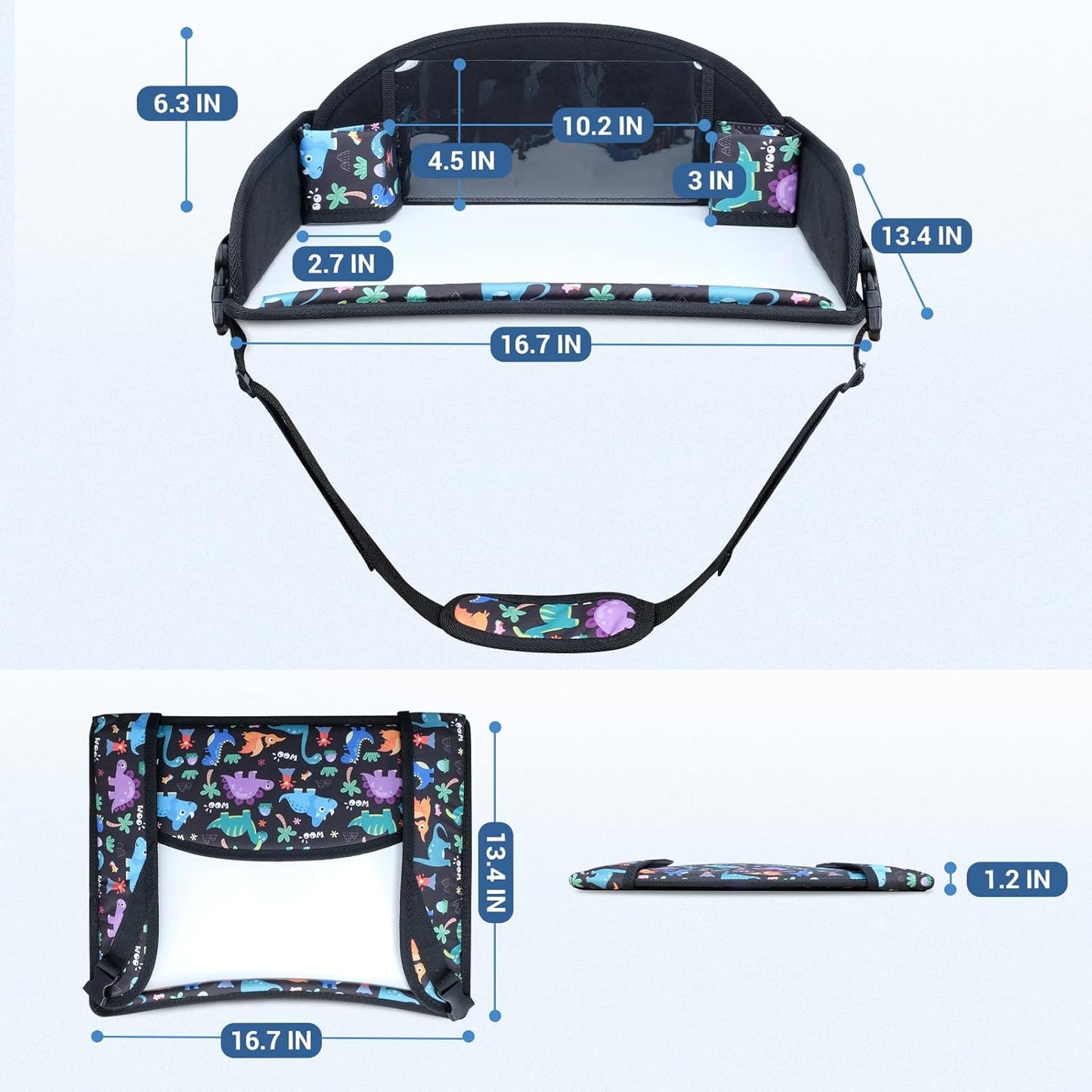 COOLBEBE Kids Travel Tray for Toddler Car Seat, Travel Tray for Airplane, Toddler Car Seat Lap Tray, Carseat Table Tray for Kids Travel Activities (Dinosaur)