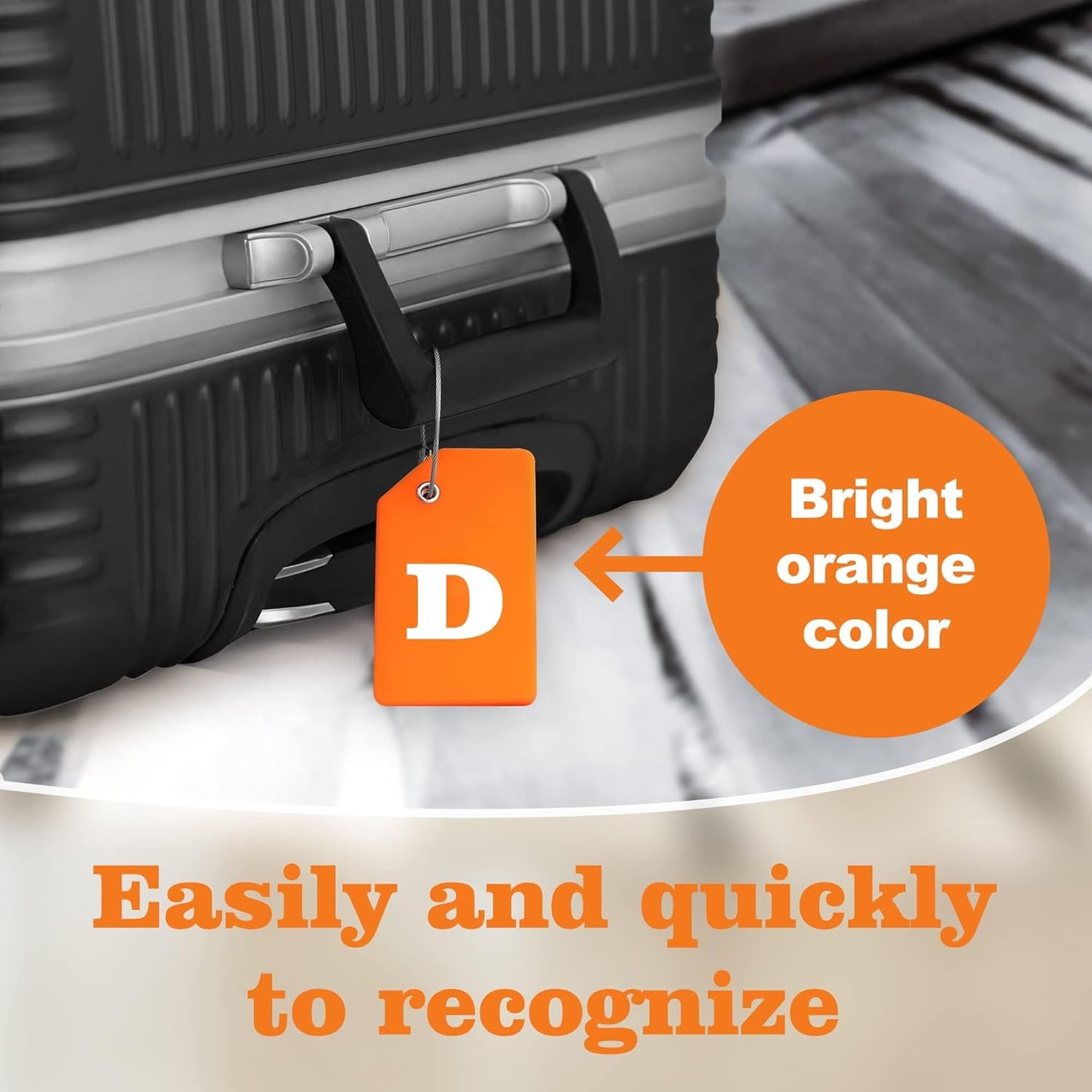 8 Pcs Luggage Tags for Suitcases, 26 Initial Letter Travel Luggage Baggage Identification Labels ID Tags Fully Bendable Tags with Stainless Steel Loop (Letter D, Orange)