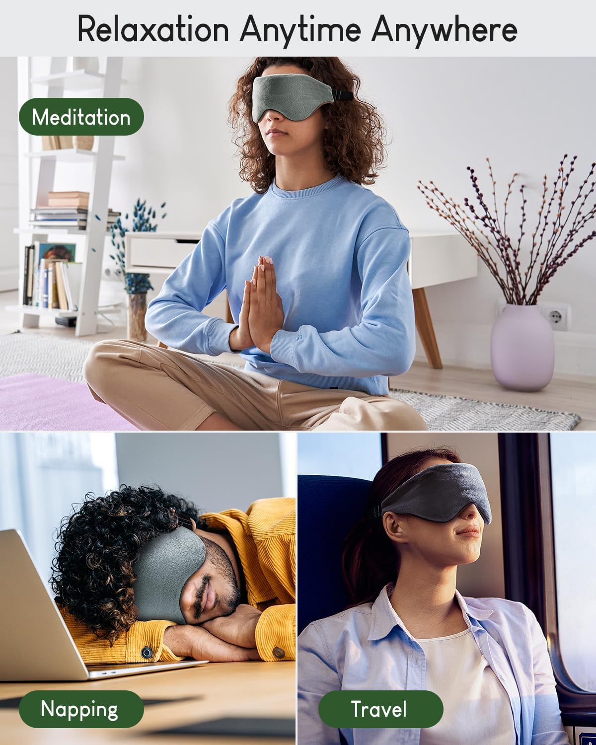 Sivio Weighted Eye Mask for Women & Men, Heatable and Freezable Weighted Eye Pillow with Silica Beads & Adjustable Strap, Soft Breathable Cotton Eye Cover for Sleeping Faster and Better, Black
