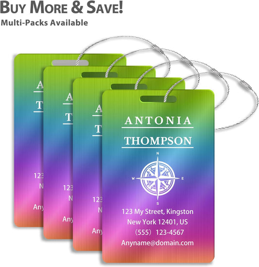 Personalized Luggage Tags for Suitcases (2/4/6/8 Pack) - Custom Engraved Metal Travel Tag, Customizable Pattern/Name/Text for Bags Backpacks Suitcases
