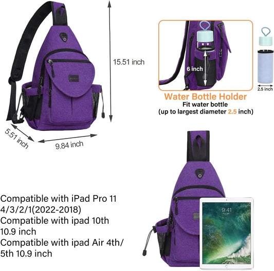 MOSISO Sling Backpack,Canvas Crossbody Hiking Daypack Bag with Anti-theft Pocket, Purple