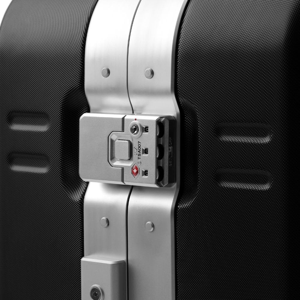 D_b_ Ramverk Pro Carry-On 21 Inch Hardside Luggage Extra Protection Aluminum Frame, Silent 360 Spinner Wheels, TSA Lock, Interior Laptop Compartment and Two Zipper Dividers - Silver Frame/Black